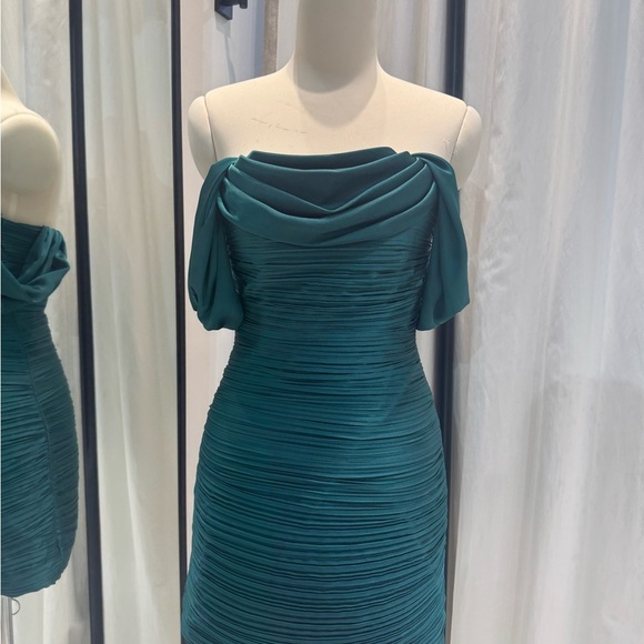 Teal Off-Shoulder Bandage Dress - Picture 2 of 4